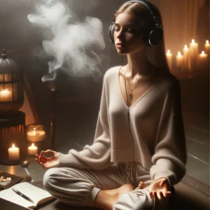 Frau in entspannter Atmosphäre die meditiert