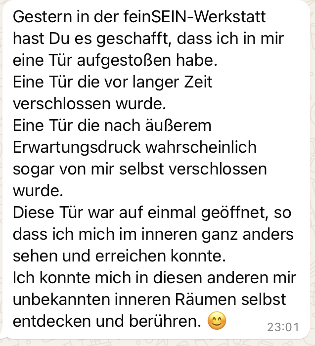 feinSEIN Werkstatt Rückmeldung